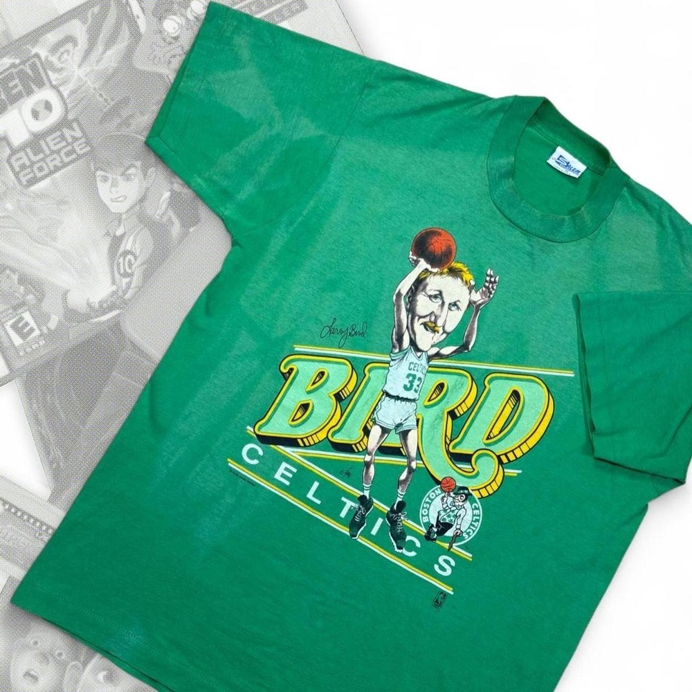 Vintage Salem Sportswear NBA Boston Celtics Larry Bird Caricature Shirt XL Green